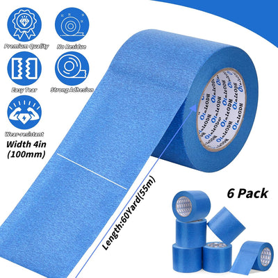 6 Rollos Cinta Azul Pintores 4pulg x 60yd Sin Residuos