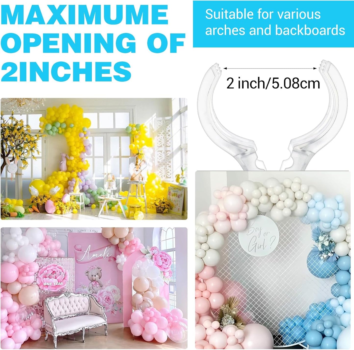 40 Clips Arco Globos Transparentes 3.54pulg Resistentes Decoración