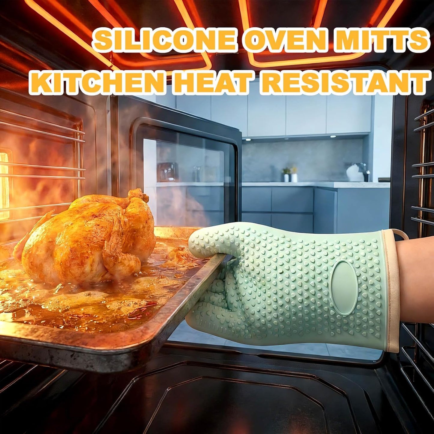 Guantes de horno silicona resistente al calor para cocina con forro de algodón