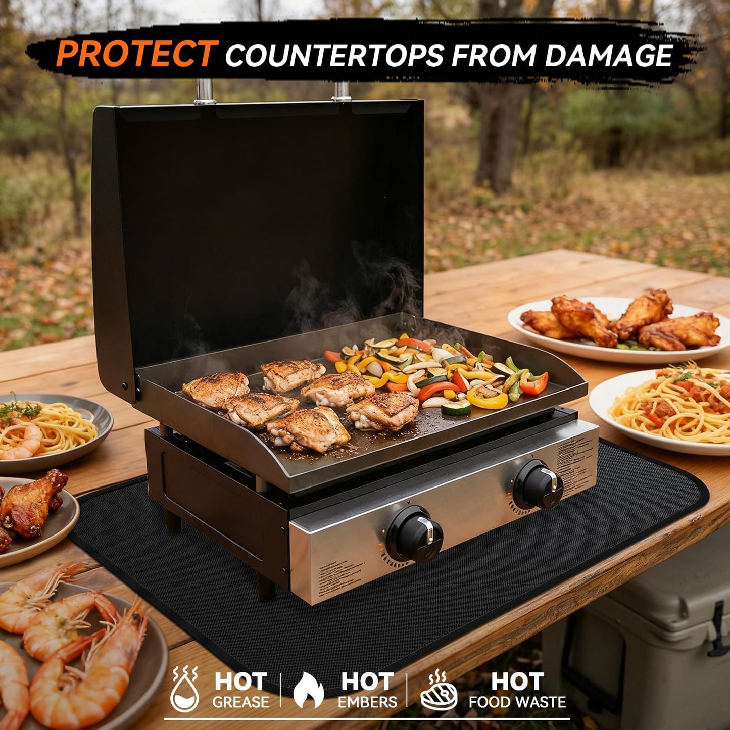 Tapete mesa ignífugo protector doble cara para parrilla camping