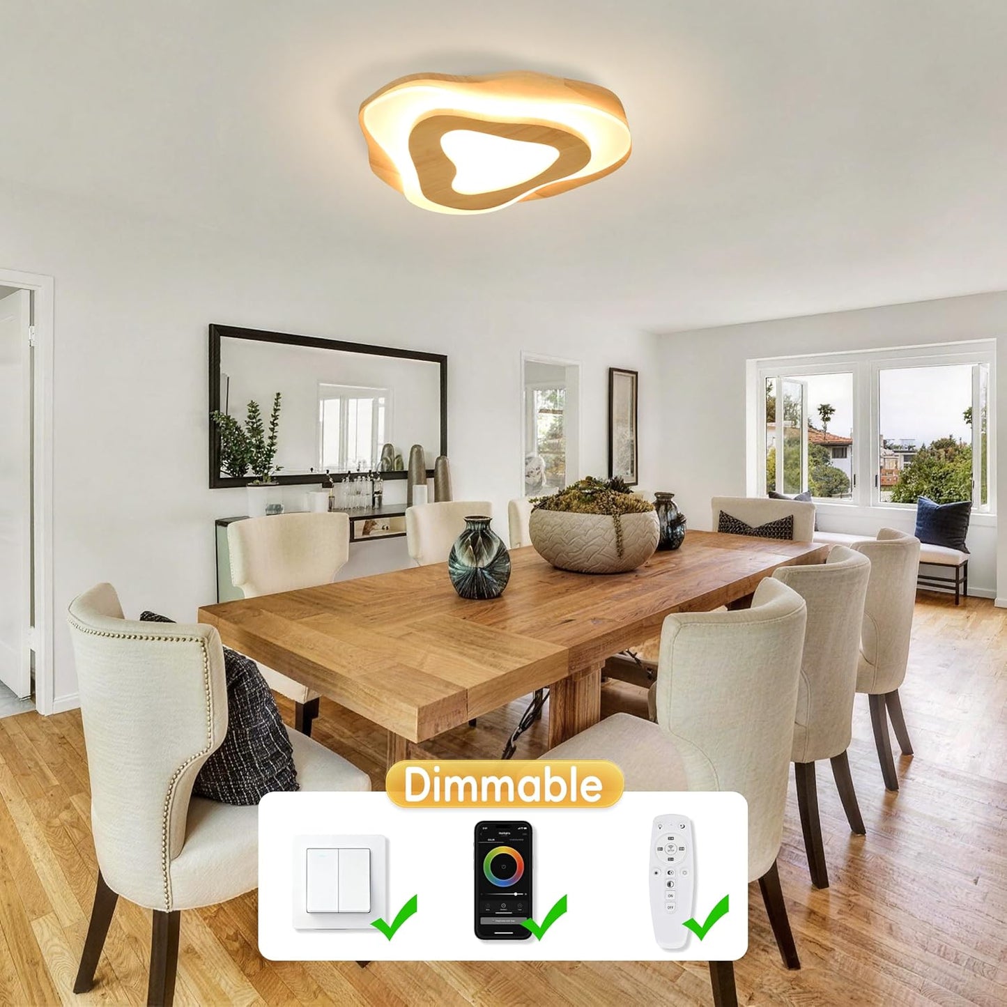 Candelabro LED empotrado 15.7pulg madera natural regulable