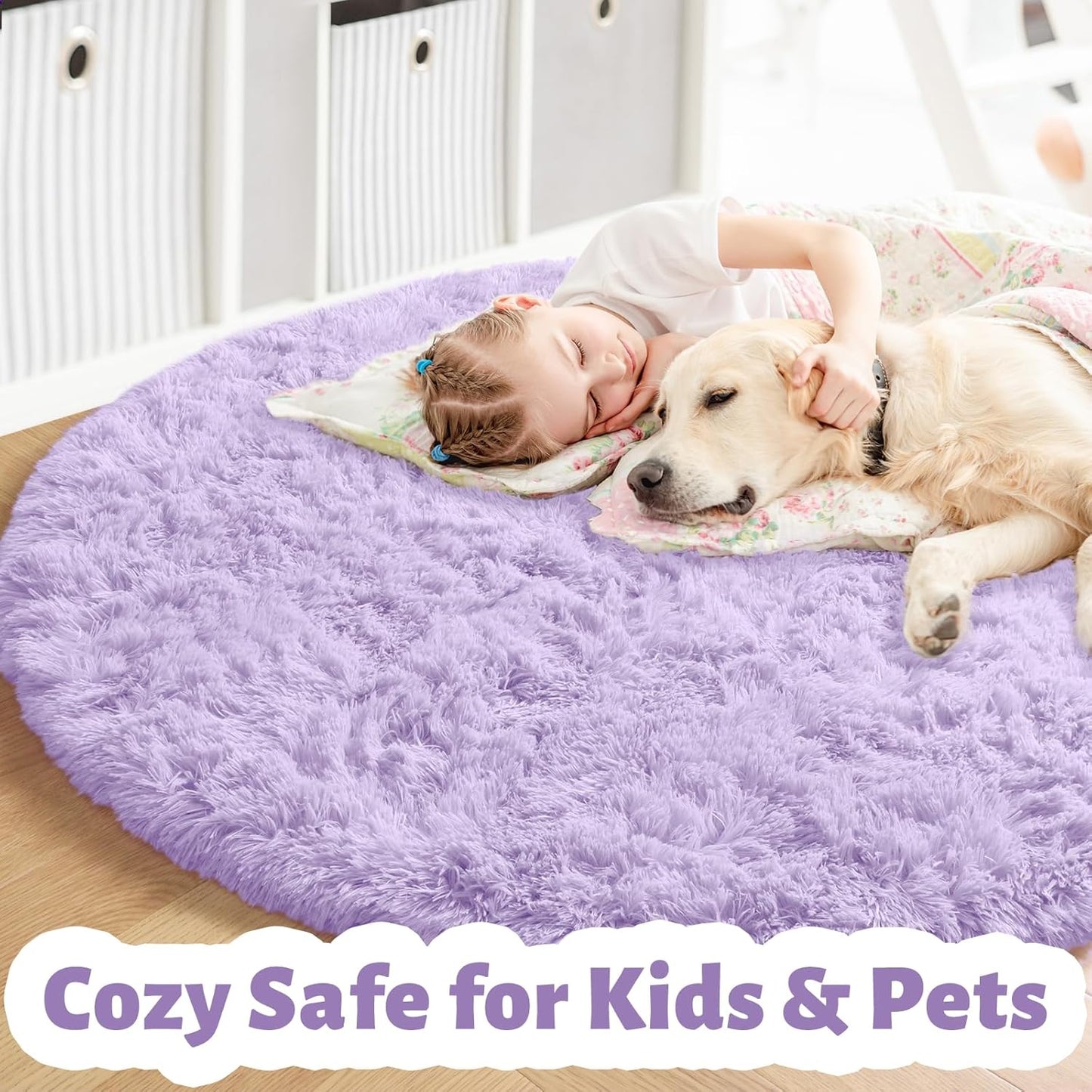 Alfombra redonda morado claro para dormitorio niña suave peluda