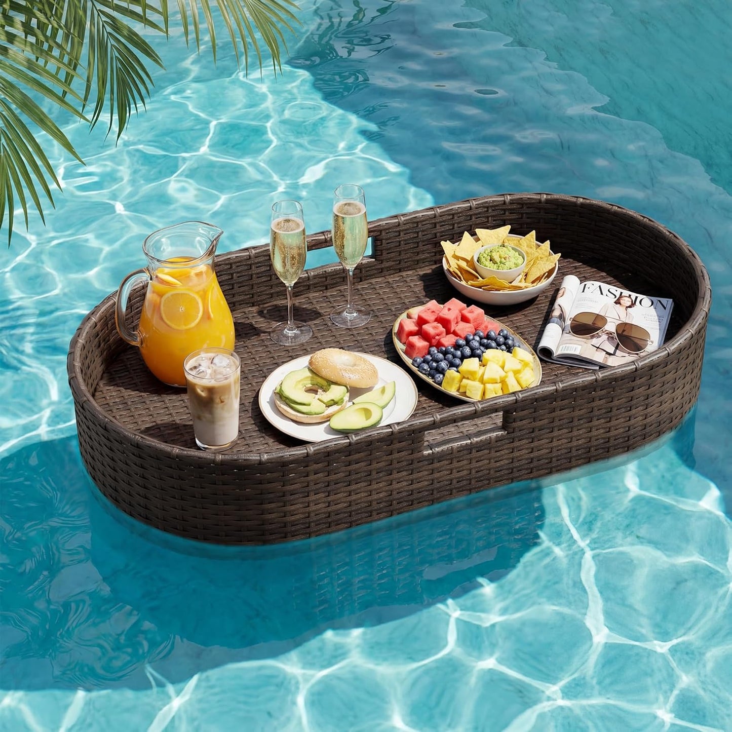 Bandeja flotante mimbre ovalada 38x20pulg para piscina