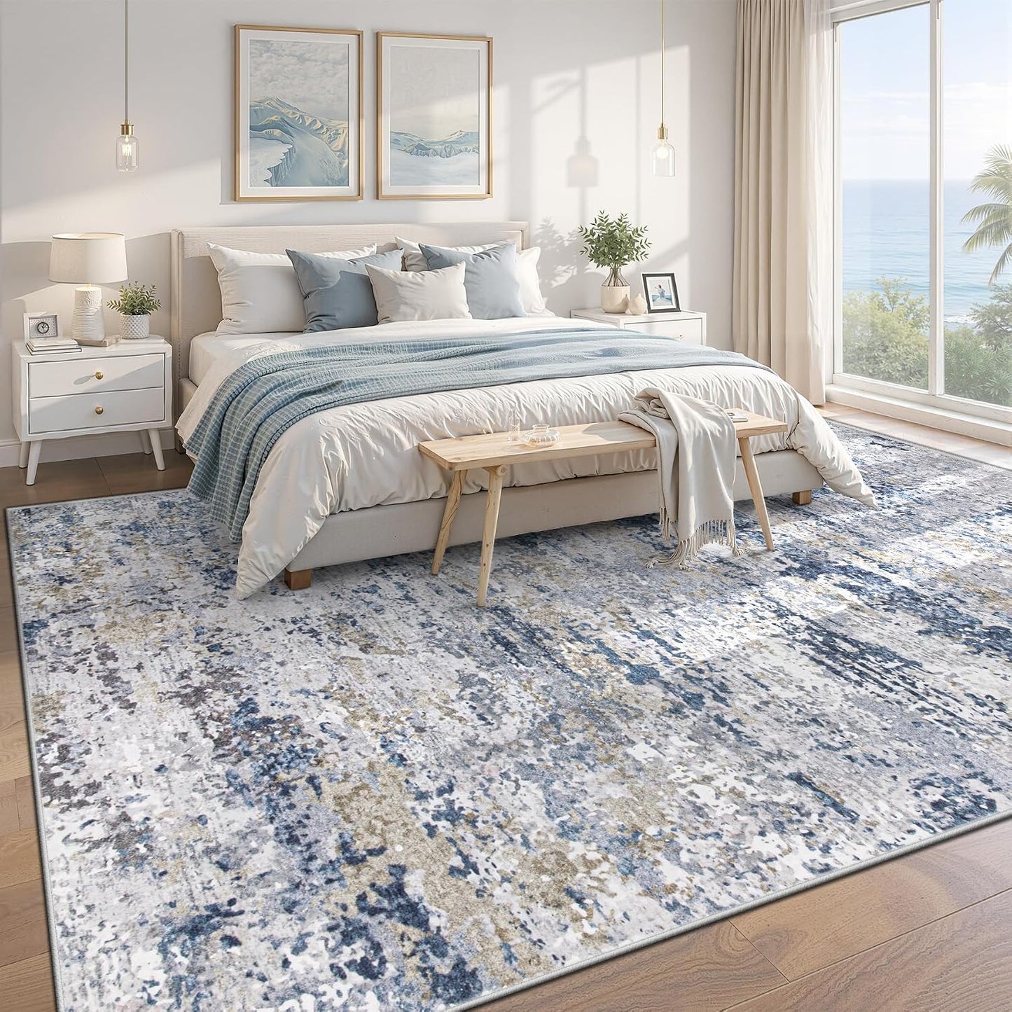 Alfombra 8x10ft neutra lavable antideslizante para sala dormitorio
