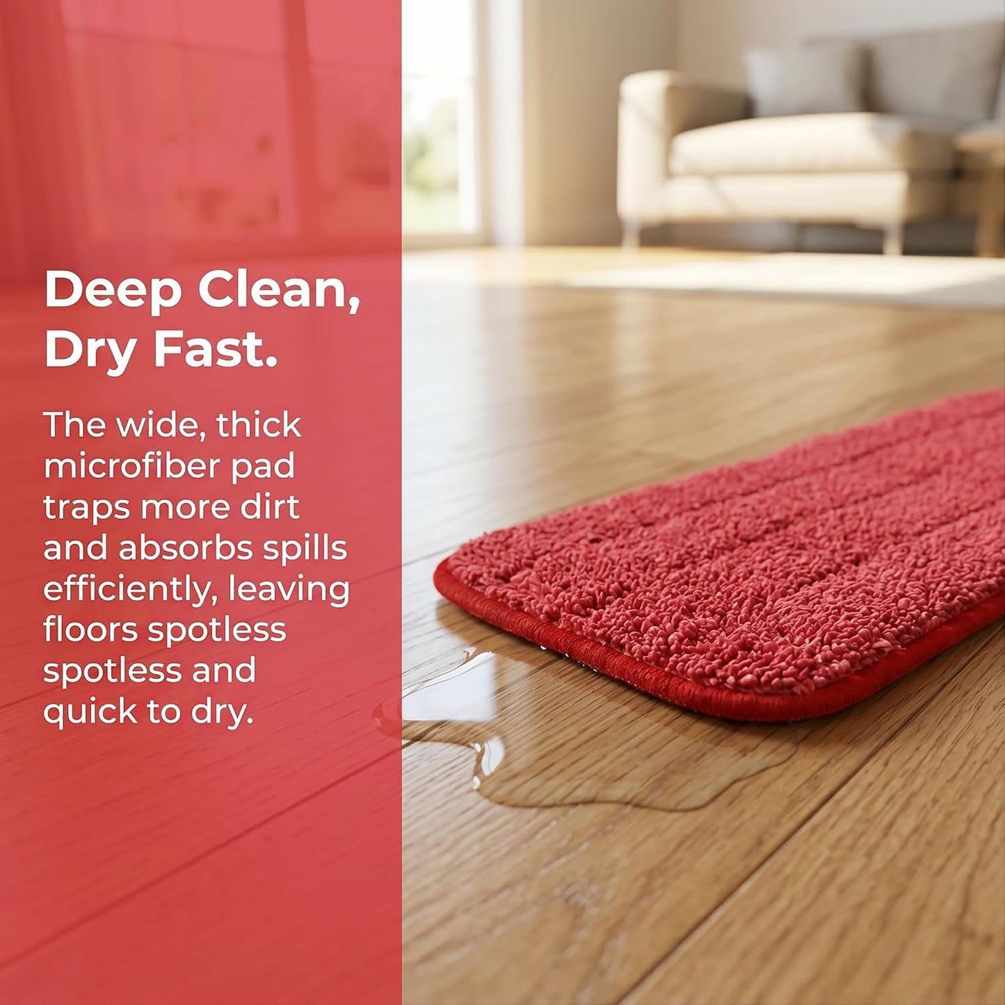 Almohadilla microfibra trapeador 18x6pulg reutilizable set 6 rojo