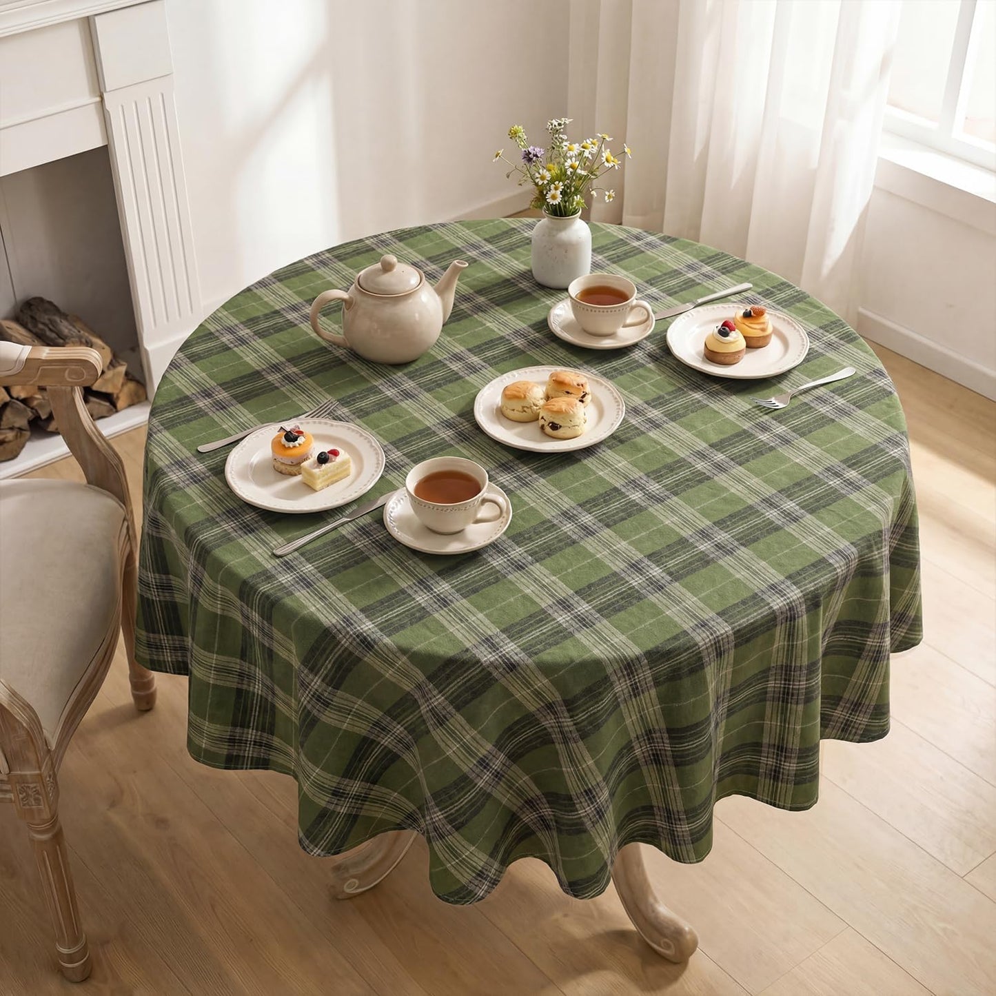 Mantel redondo a cuadros de búfalo 55 x 55 pulgadas decoración de mesa de granja
