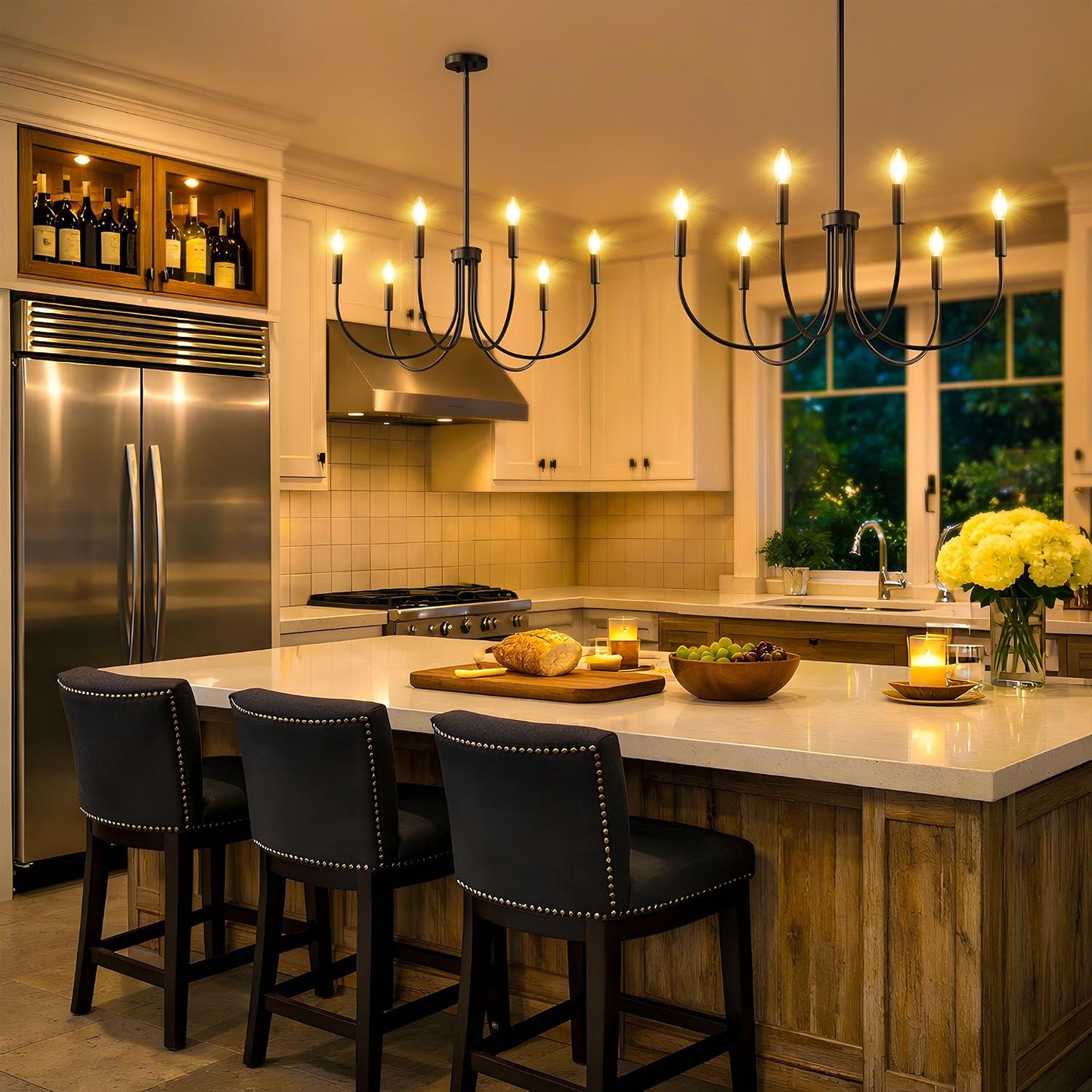 Candelabro 6 luces negras colgante ajustable para isla cocina