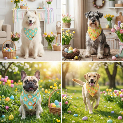 Bandana Pascua perro 2 pzas estampado huevo zanahoria verde amarillo
