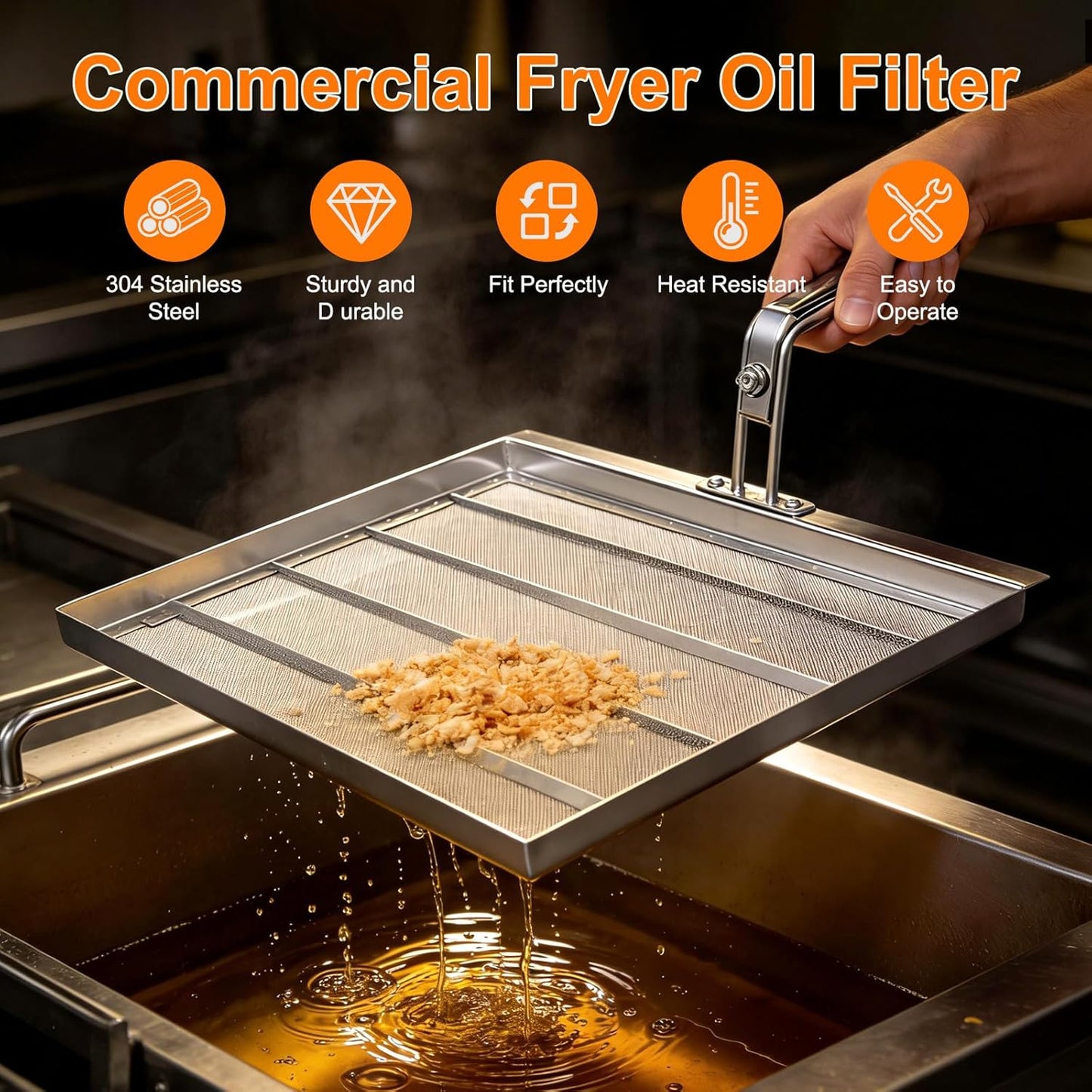 Filtro aceite freidora acero inox 304 prolonga vida útil