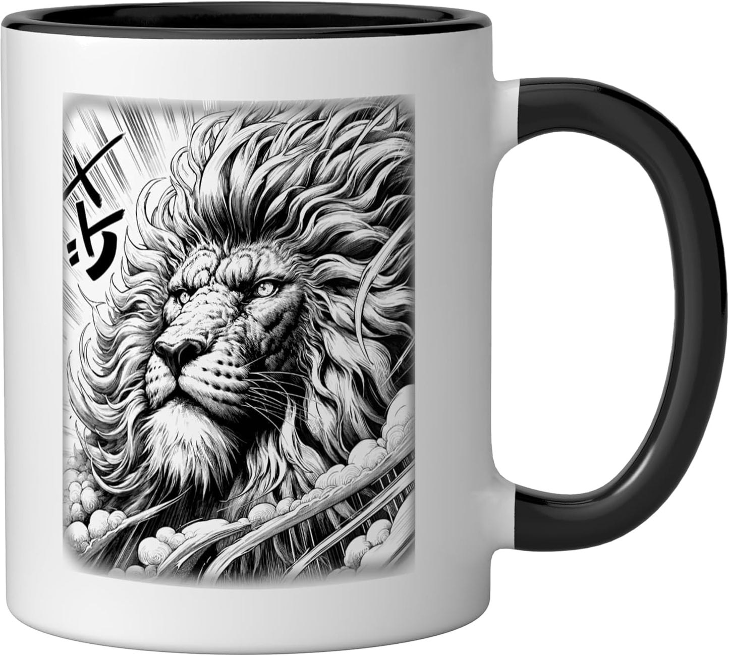 Taza Cerámica Anime León Estilo Manga Negro/Blanco