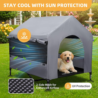 Casa perro 42pulg 2en1 con ventanas malla transpirable cama elevada