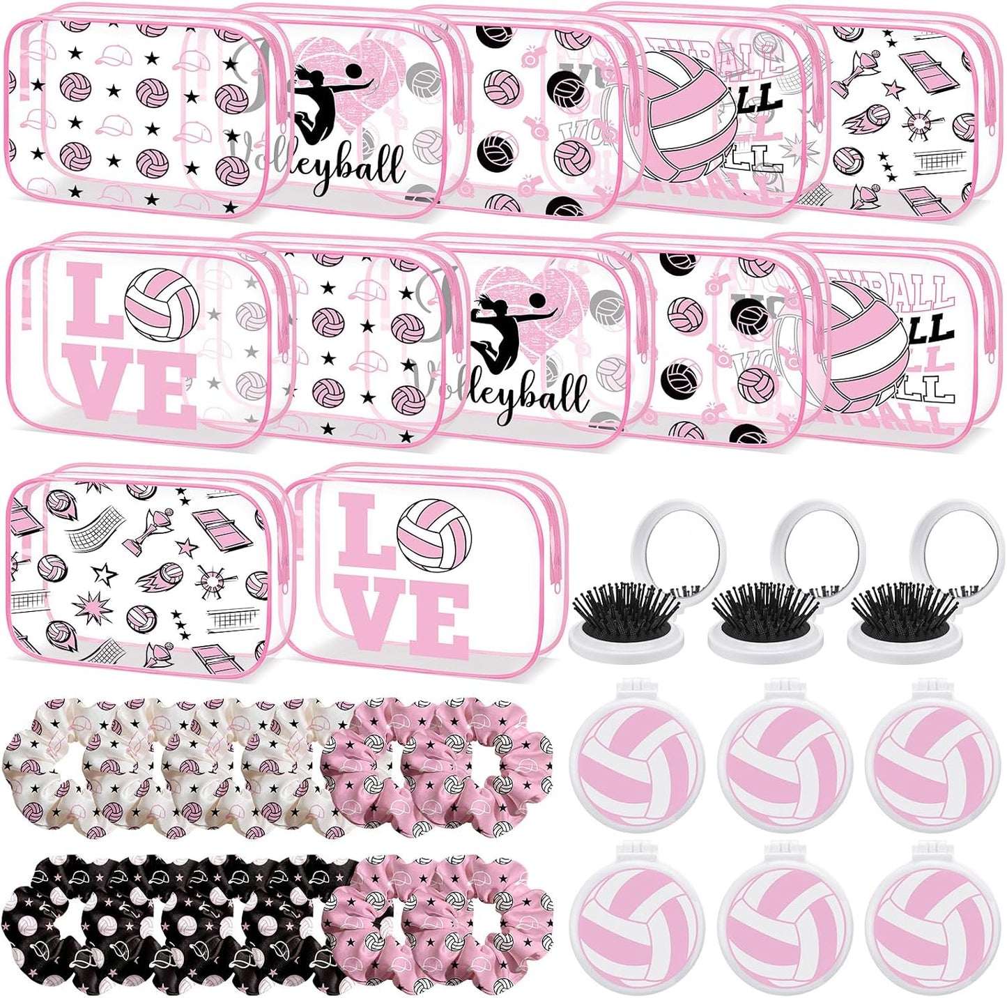 36 Pzas Regalos Niña Voleibol Rosa Bolsas Maquillaje Coleteros Cepillos