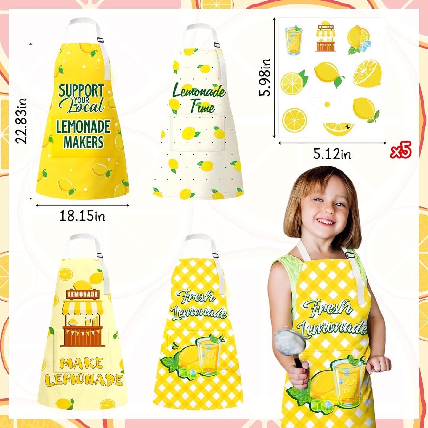 Delantal ajustable con bolsillos 90shine limón para cocina y fiestas
