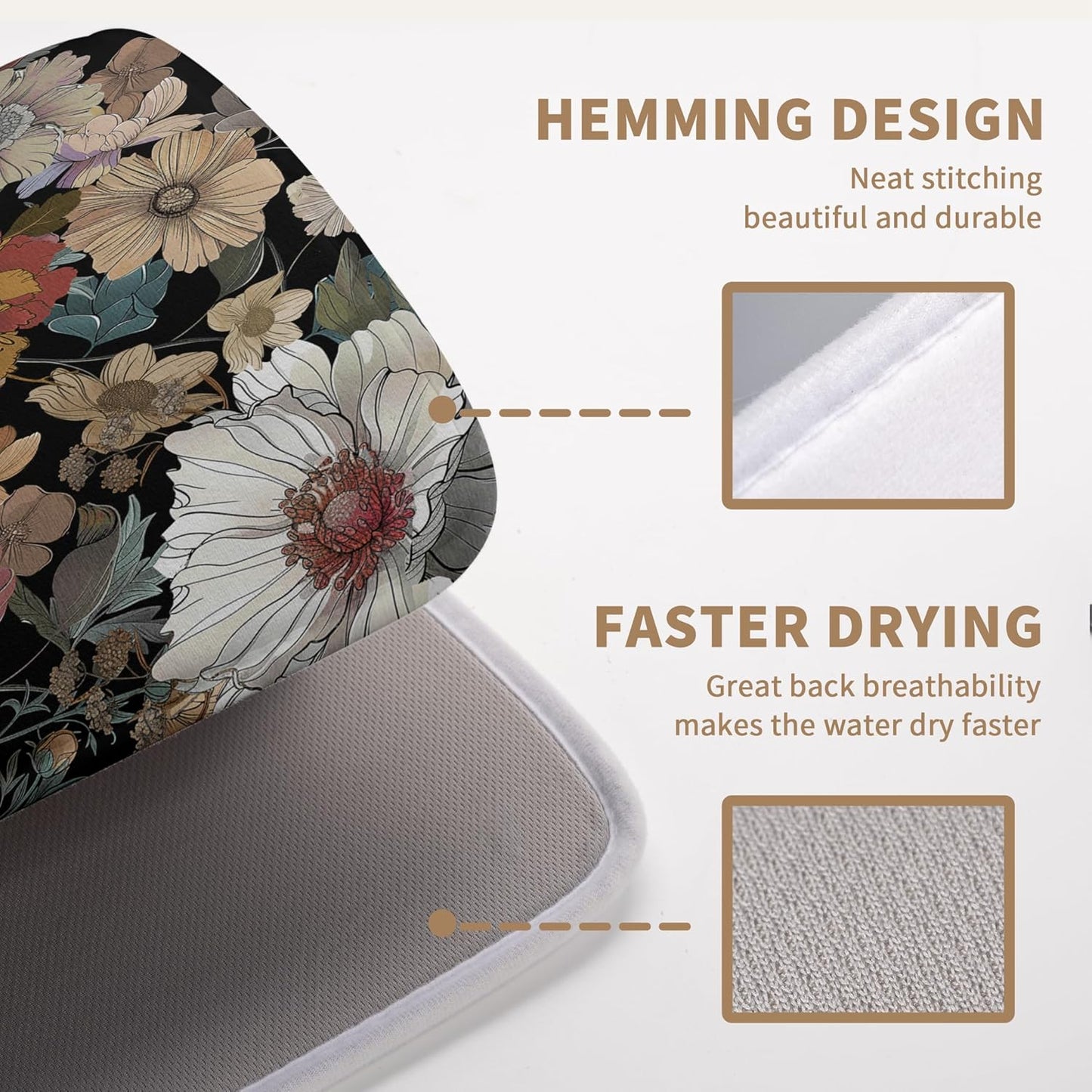 Tapete de secado de platos floral bohemio microfibra absorbente