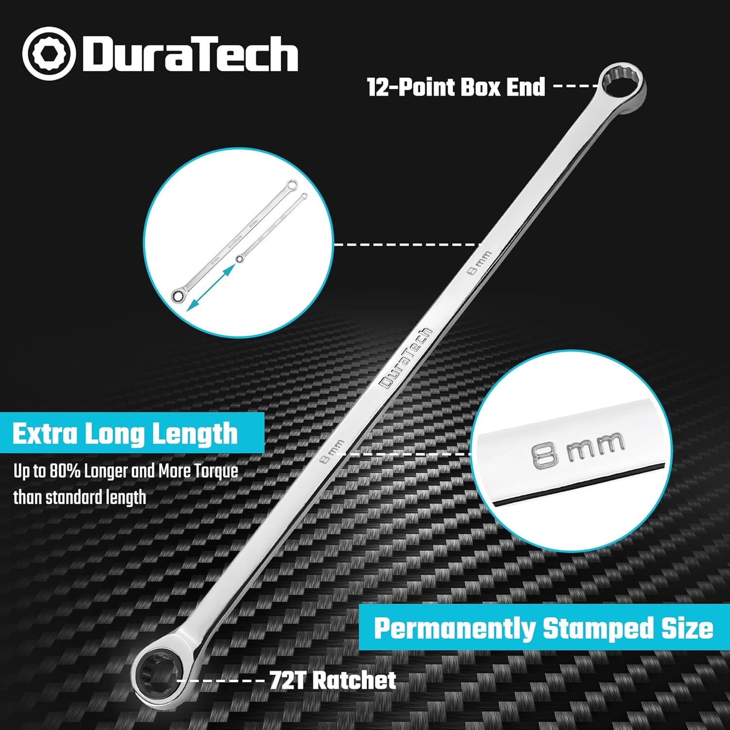 Llave trinquete extra larga 0.315pulg acero CR-V