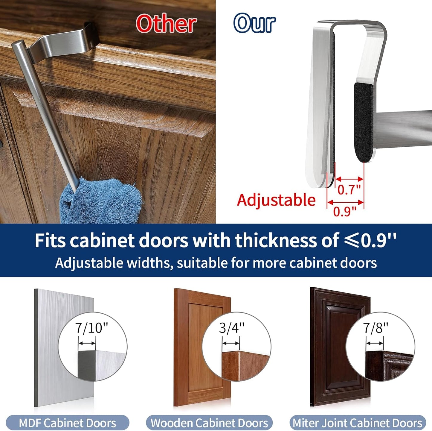Toallero acero inox comp puerta gabinete set 2 níquel