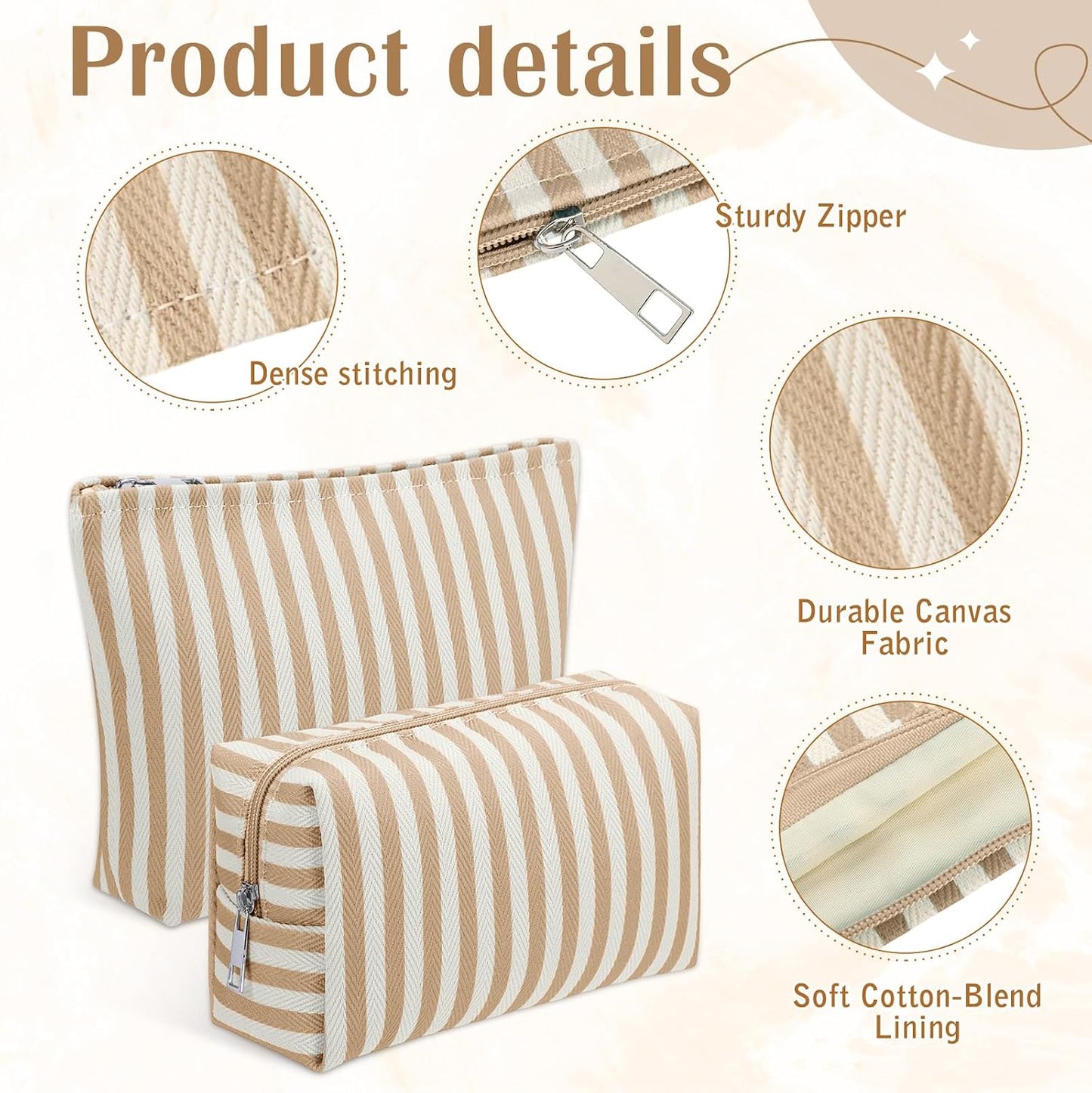 2 Pzas Bolsas Maquillaje Canvas Estampado Khaki para Viaje
