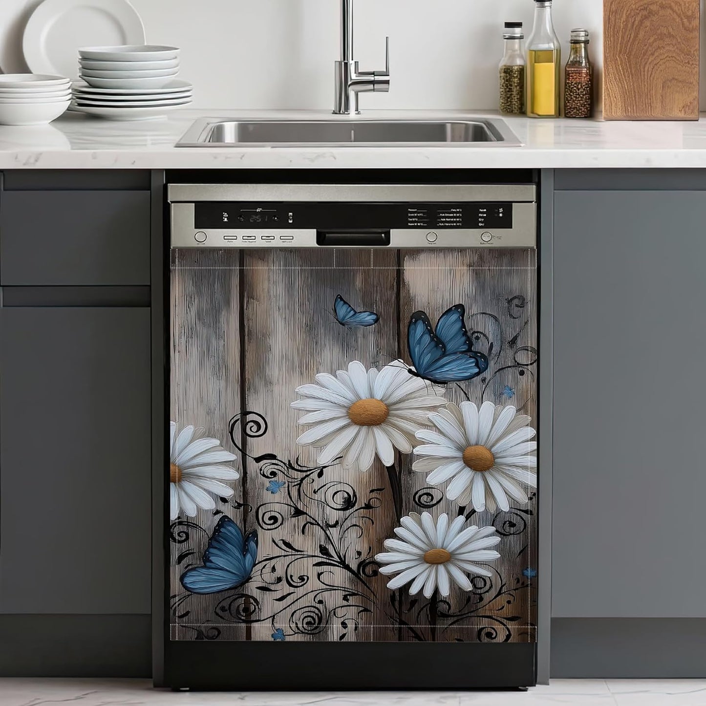 Funda magnética para lavavajillas decoración cocina rústica floral mariposa 23x26
