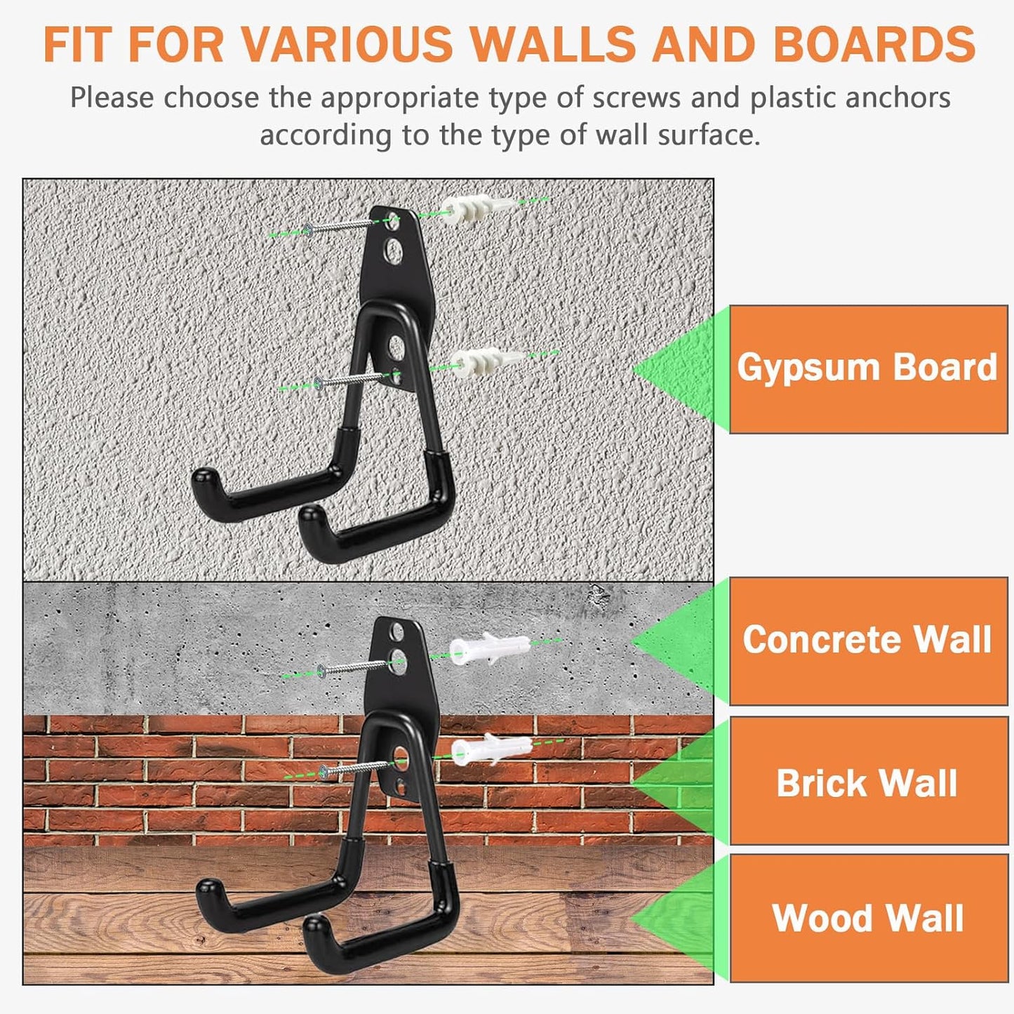 Pack 2 Ganchos Garaje Acero Antiderrap Pared Organizador U