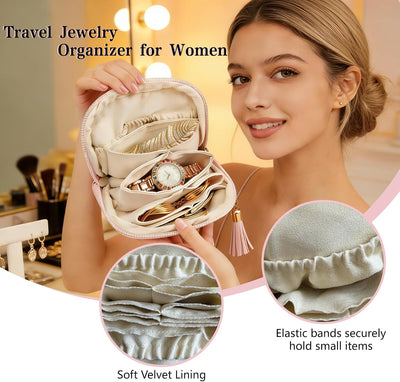 Estuche joyas viaje con cremallera terciopelo organizador
