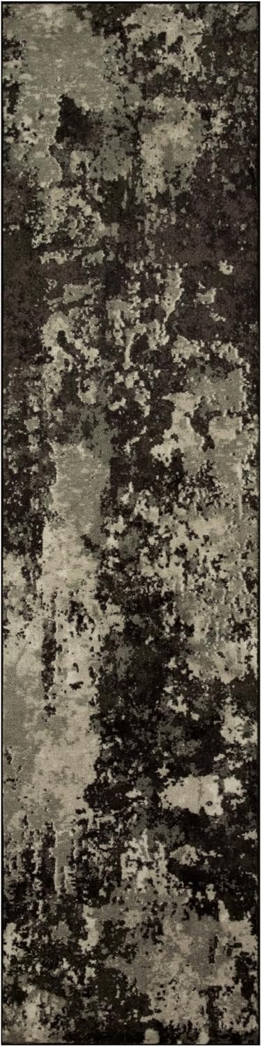 Alfombra pasillo abstracta antideslizante 2x8ft color negro