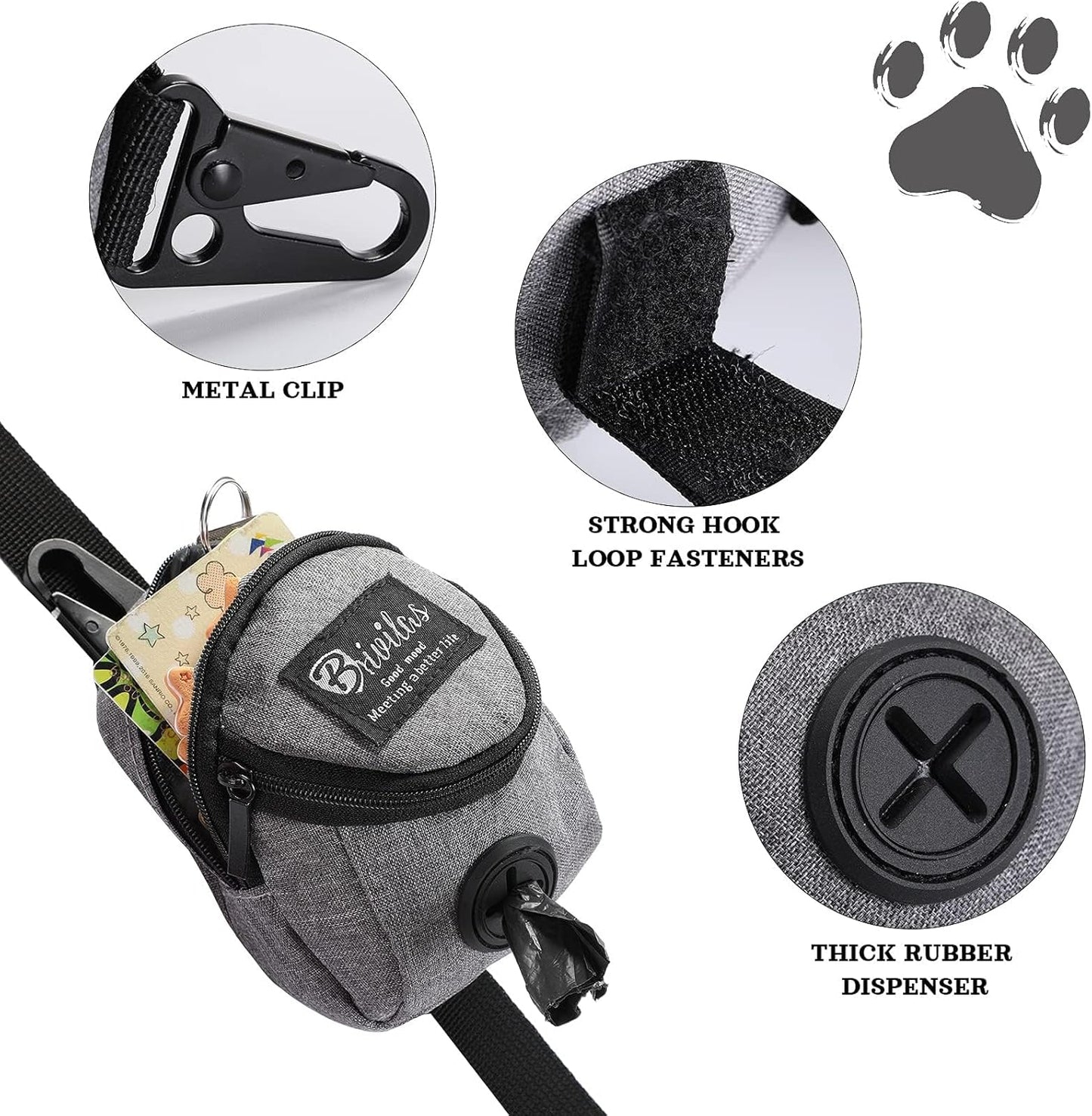 2 Bolsas para Perros con Cremallera Botón Dispensador