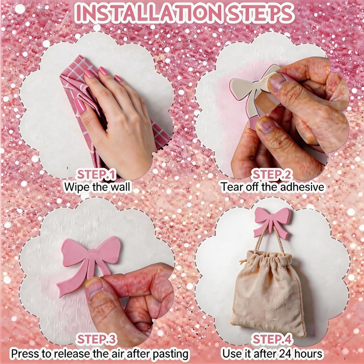 9 Ganchos Adhesivos Rosa Decorativos para Hogar Oficina