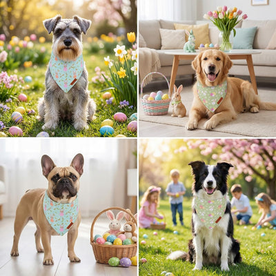Bandana Pascua perro tela duradera azul y verde grande