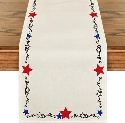 Camino mesa patriótico beige estrellas 13x72pulg