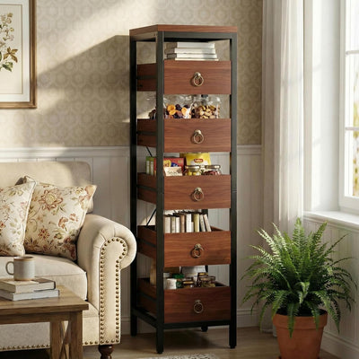 Armario 5 cajones metal y madera maciza para cocina