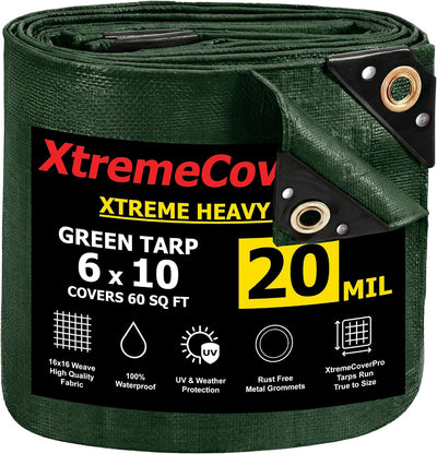 Lona verde 6x10ft 20mil impermeable UV resistente ojales latón