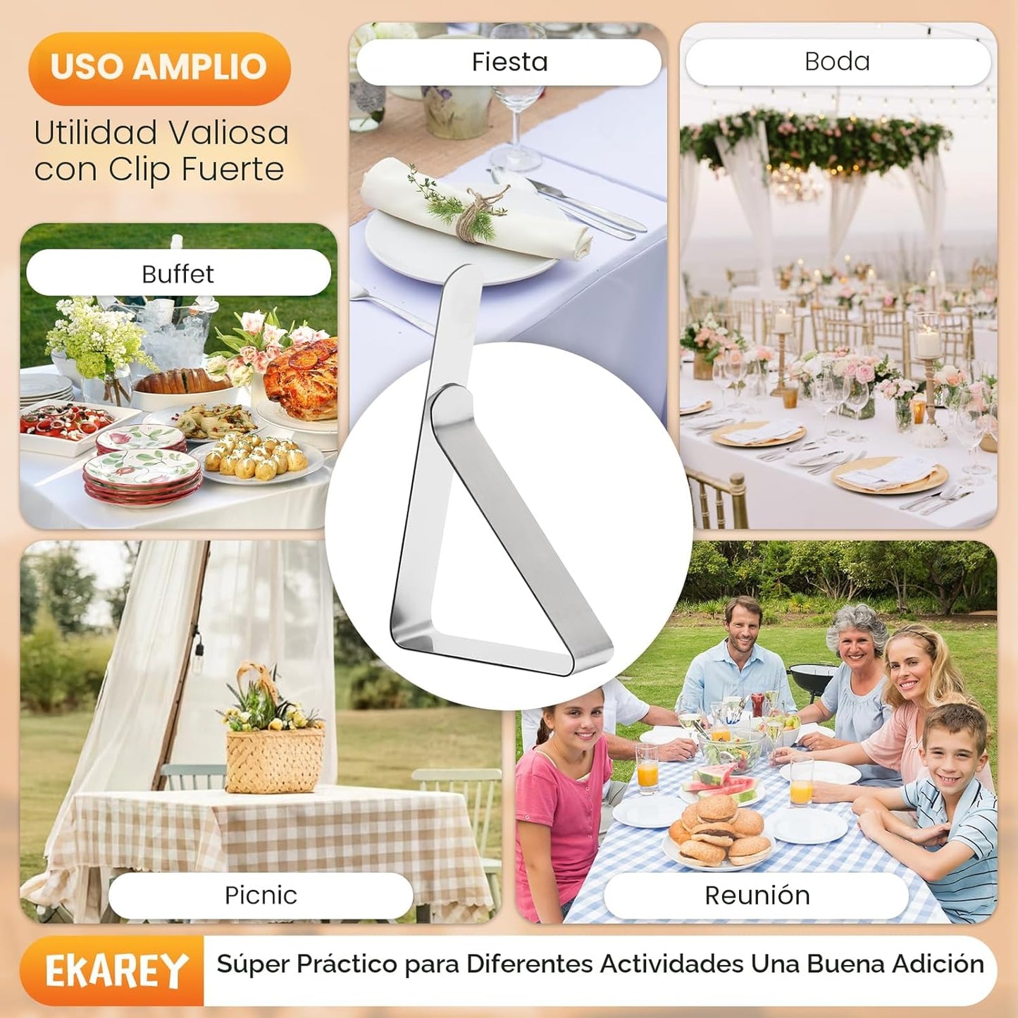 12 Clips Acero Inox para Manteles Interiores Exteriores