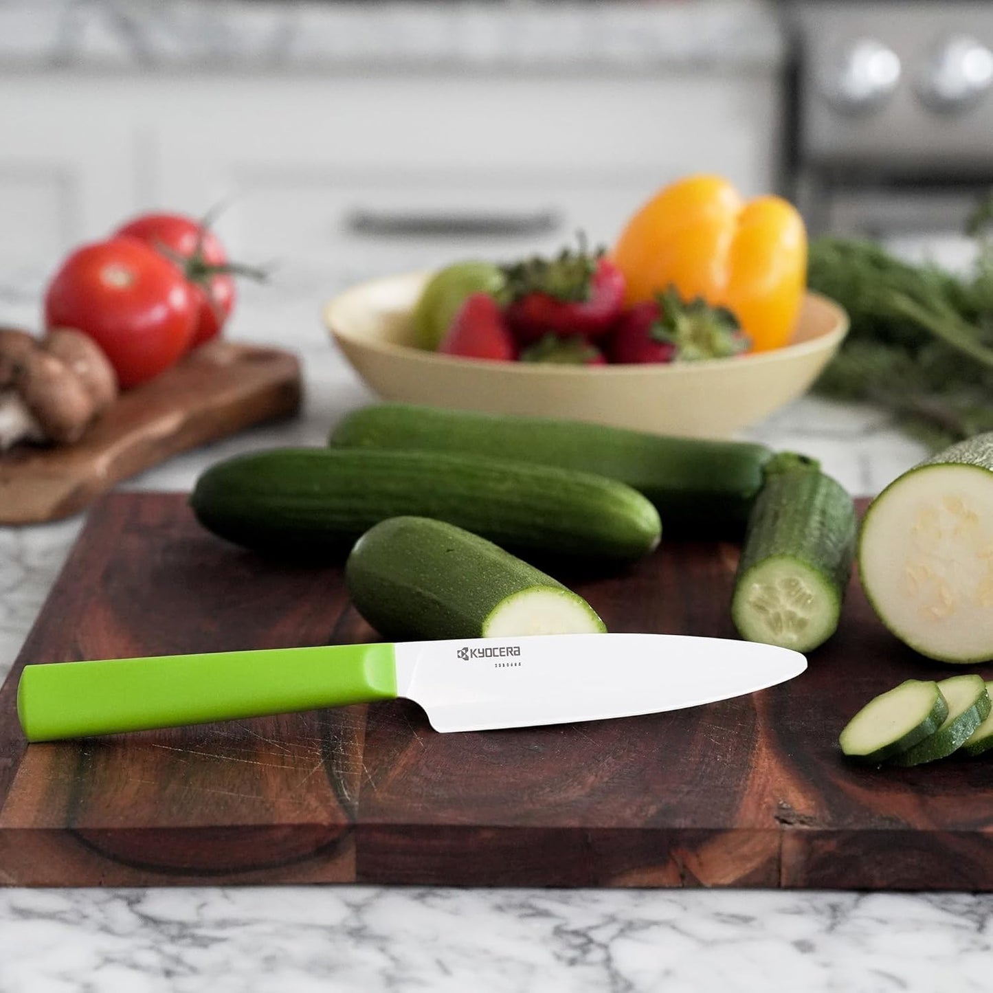 Set 3 Cuchillos Cerámica Verde y Blanco Santoku 5.5pulg