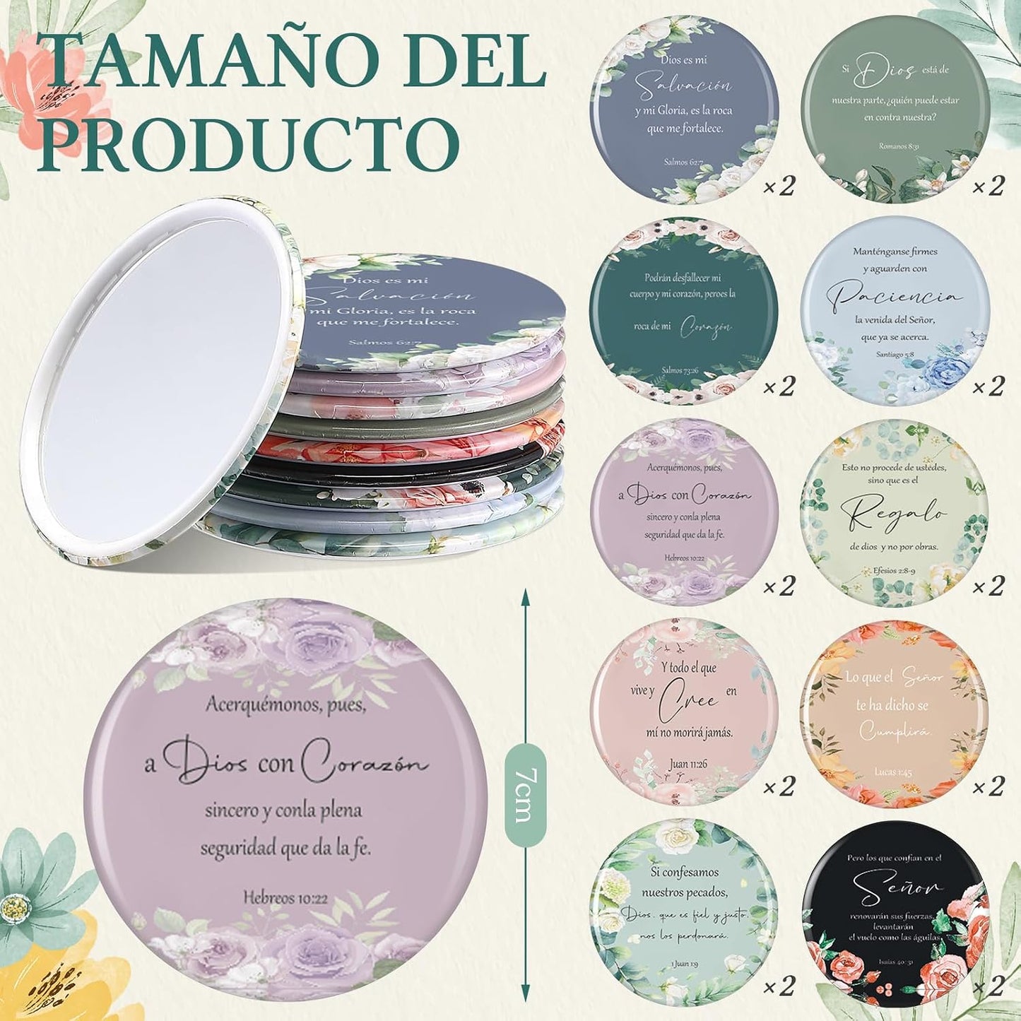40 Pzas Bolsas Maquillaje y Espejos con Versículos