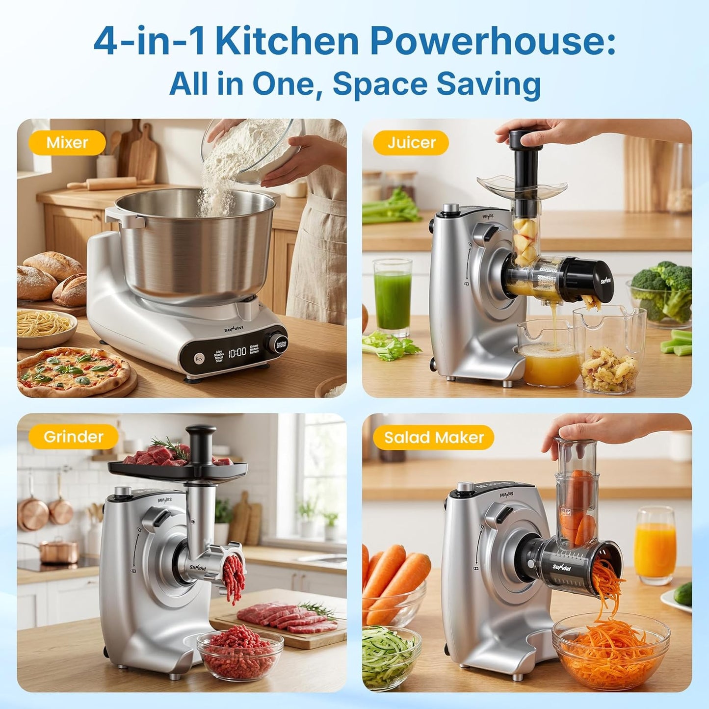 Mezclador de masa eléctrico 5.3qt 4en1 con fermentación