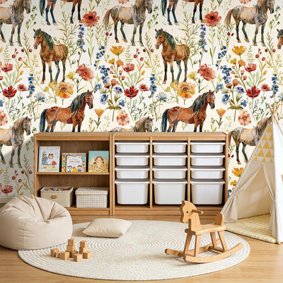 Papel tapiz caballo acuarela occidental vintage rústico