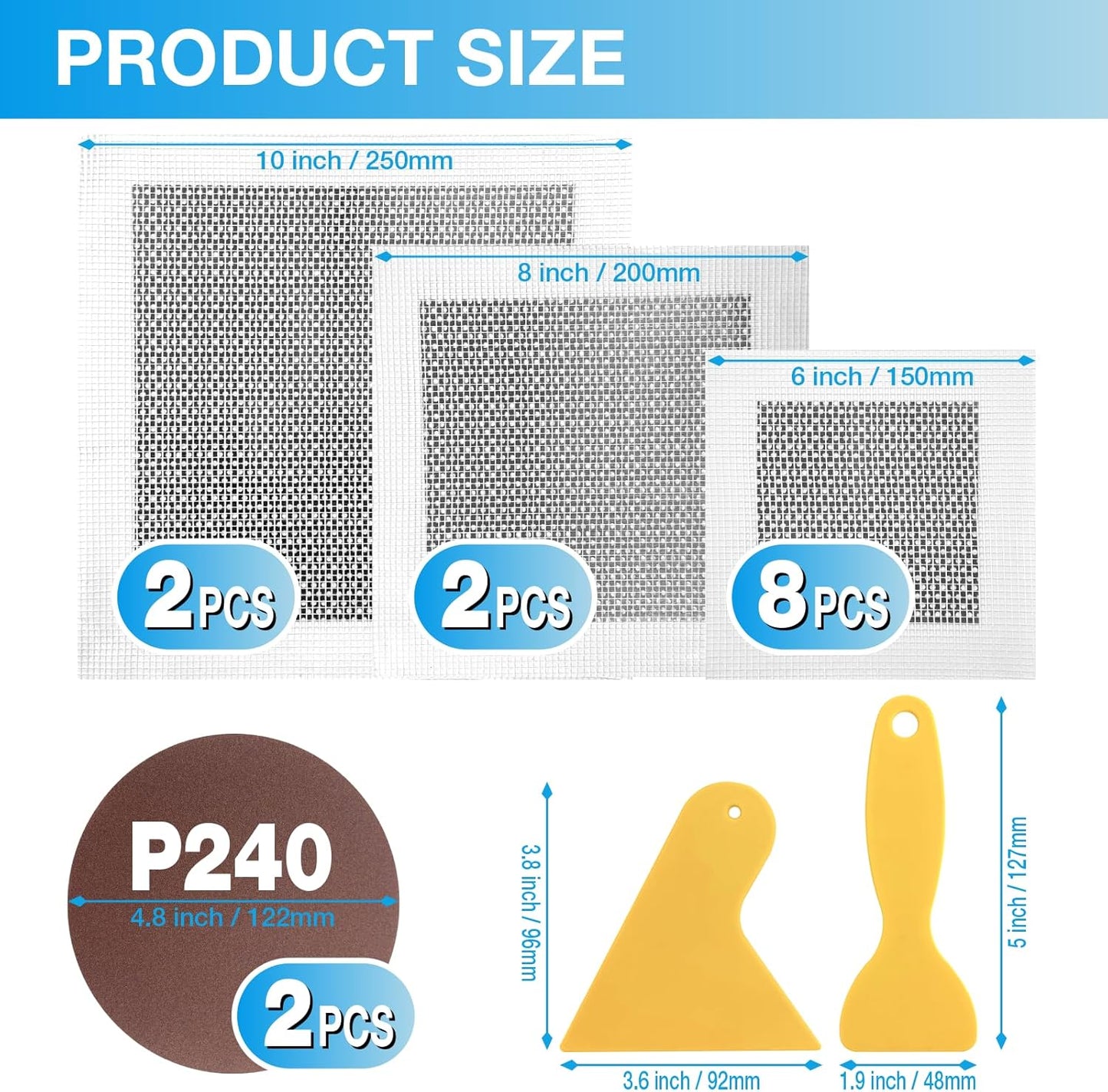 Kit reparación yeso parches malla aluminio autoadhesivo 4/6/8pulg