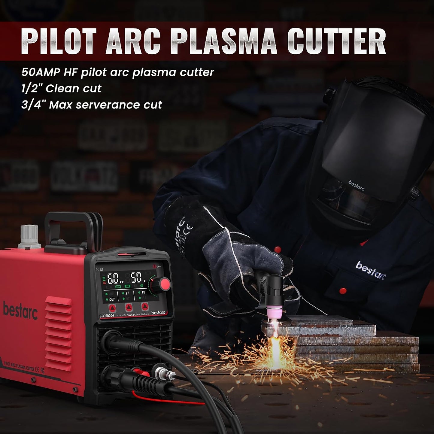 Cortador plasma 50A 110/220V pantalla LED corte 1/2pulg rojo