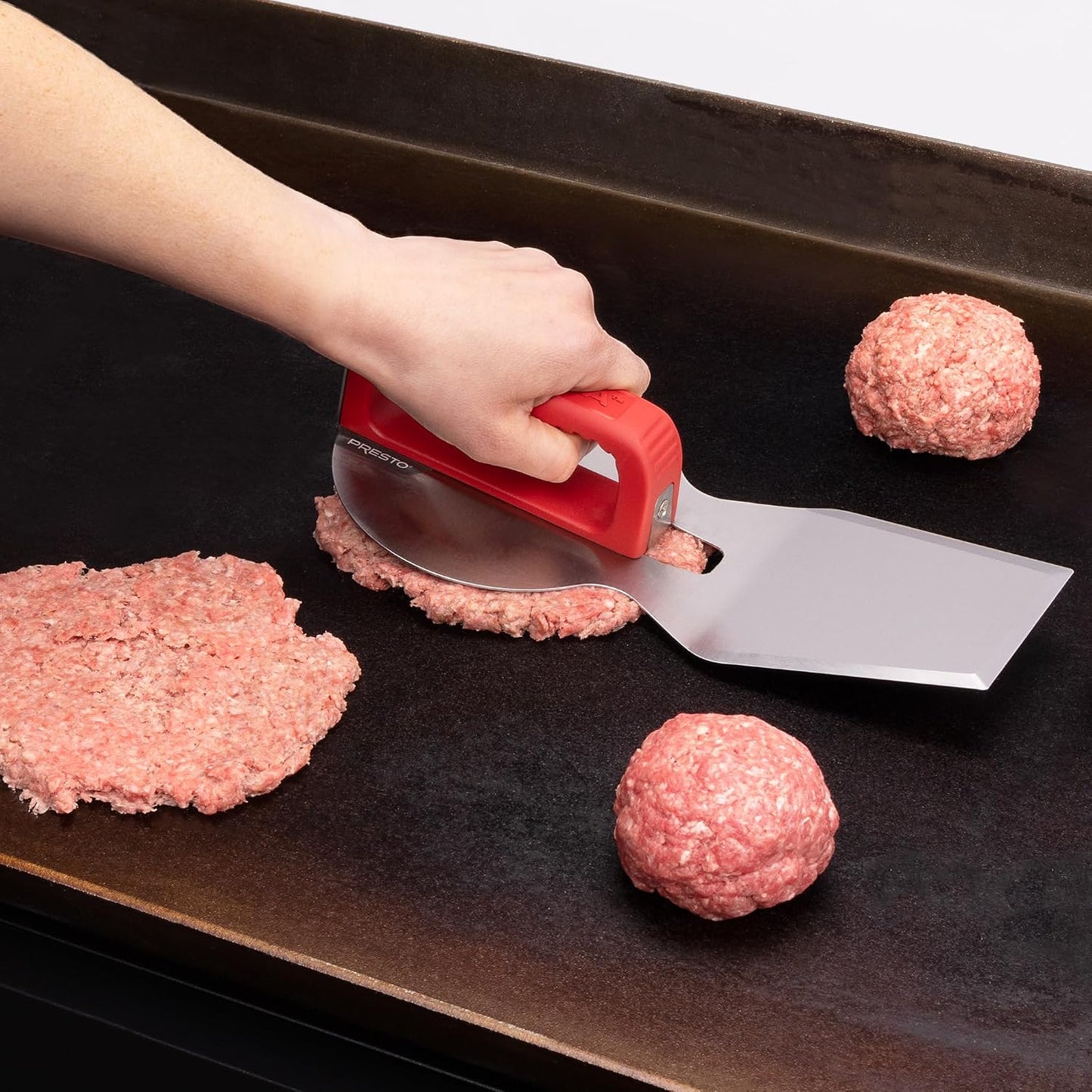 Prensa hamburguesas acero inox con espátula y base magnética