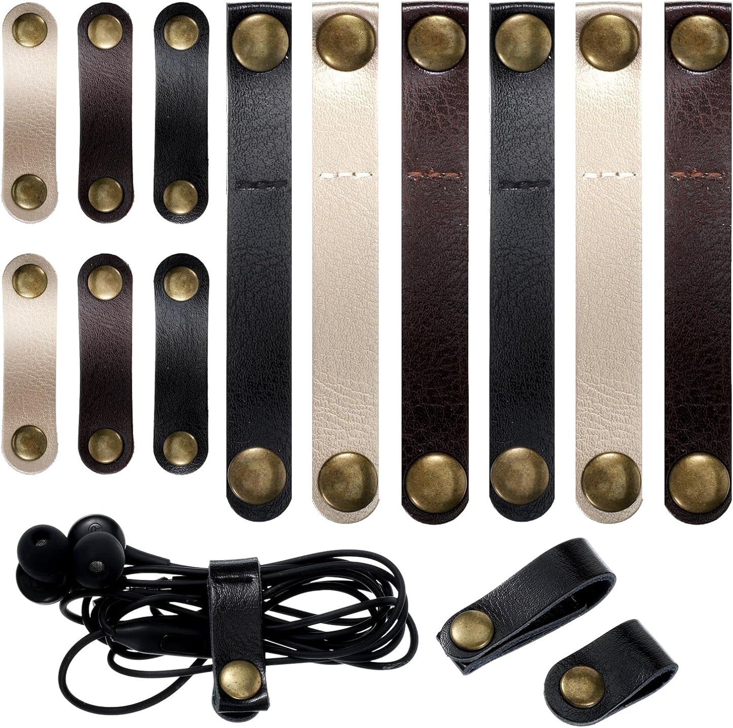 12 Organiz. Cables Cuero 2 Tamaños Protectores Correa USB