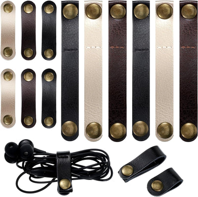 12 Organiz. Cables Cuero 2 Tamaños Protectores Correa USB