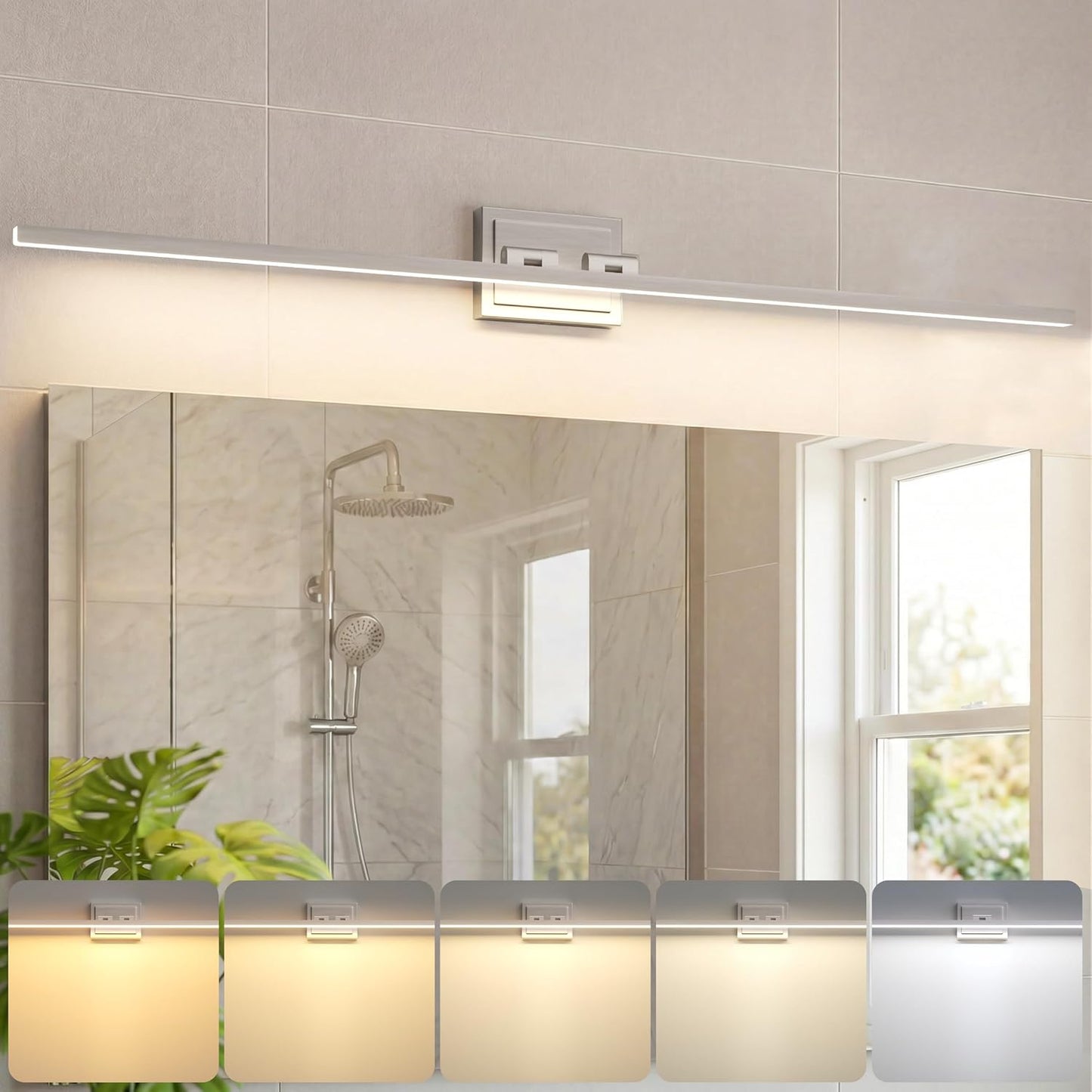 Lámpara baño LED giratoria 48pulg barra níquel cepillado