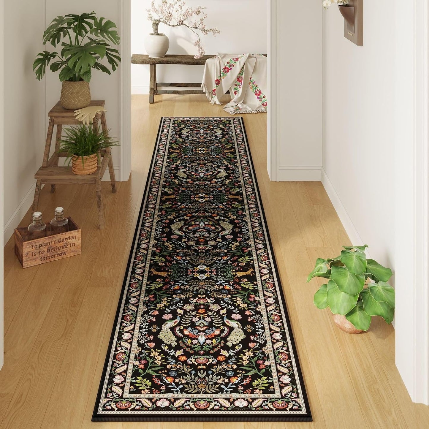 Alfombra pasillo 2'7"x14' antideslizante lavable color negro
