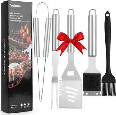 Juego accesorios parrilla espátula tenedor cepillo pinzas
