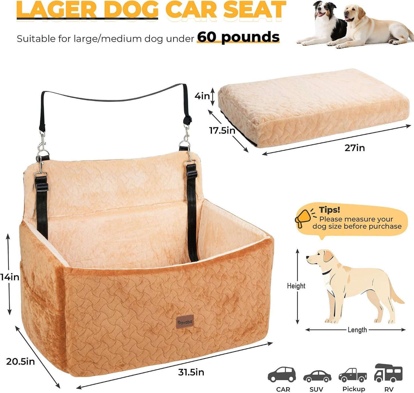 Asiento elevado perros grandes 14pulg cojín viscoelástica