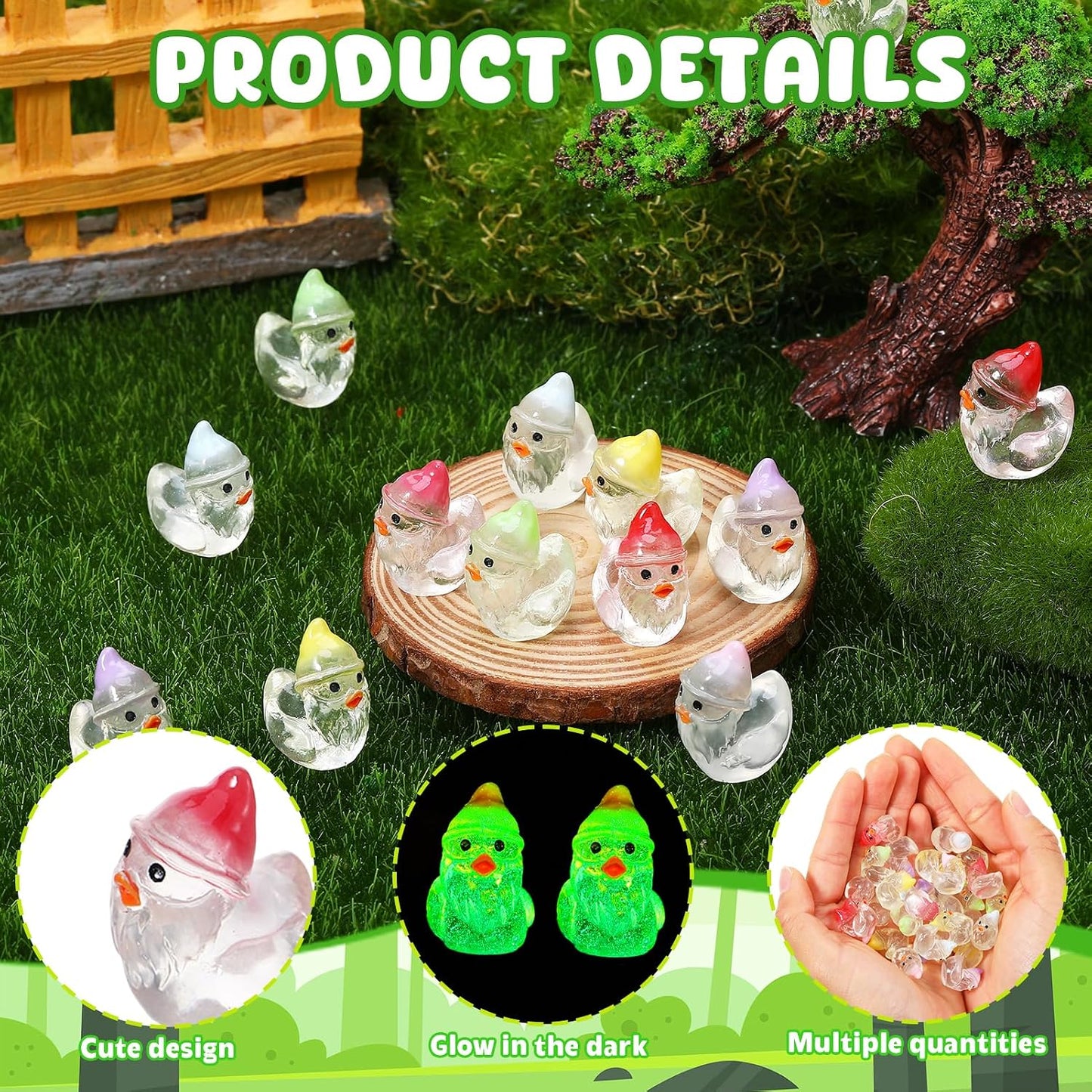 60 Mini Patos Luminosos Resina para Jardín de Hadas