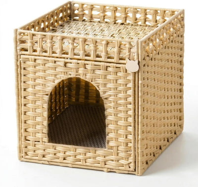 Caja arena para gatos de ratán ventilada con alfombrilla