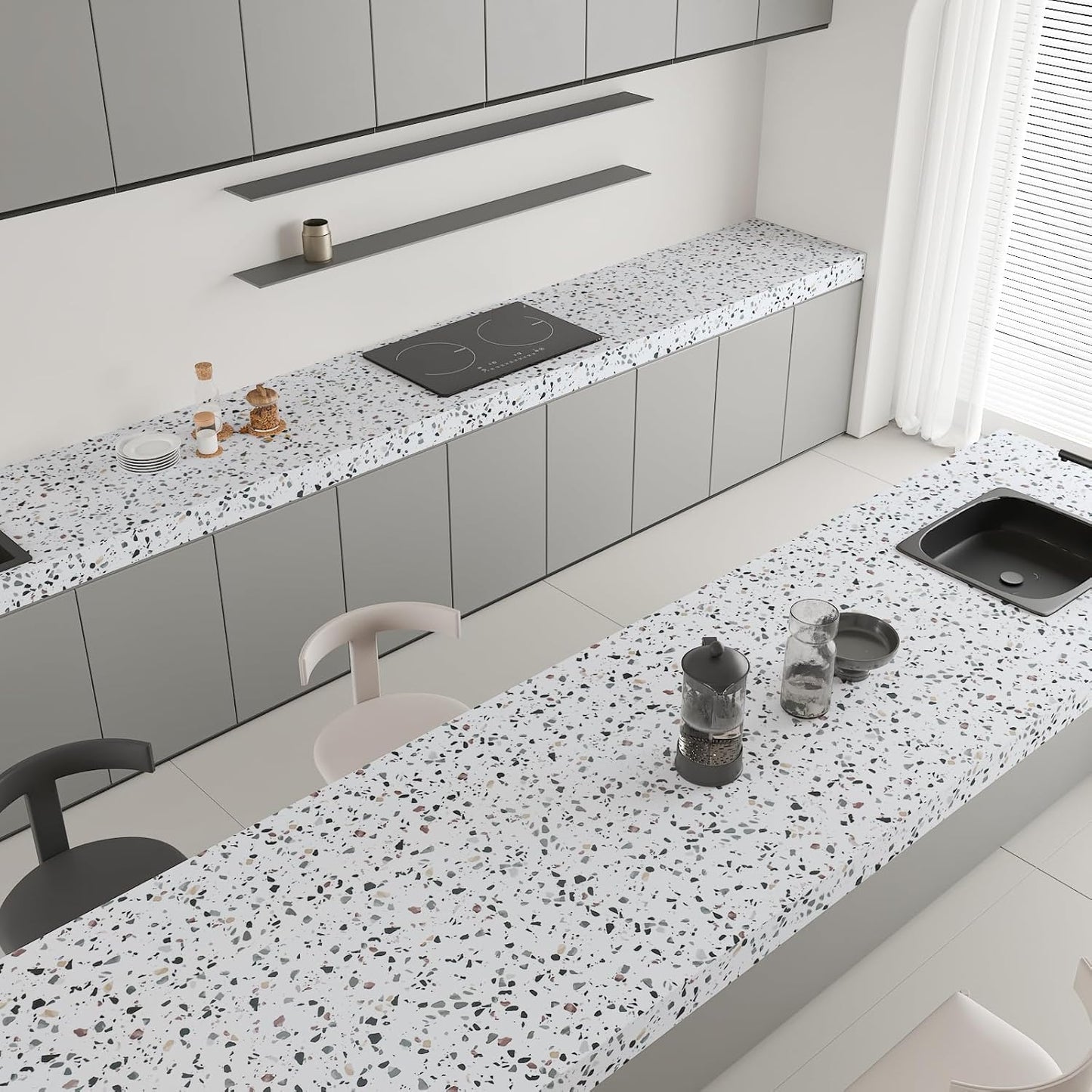 Papel adhesivo terrazo mate para encimeras 12x100pulg