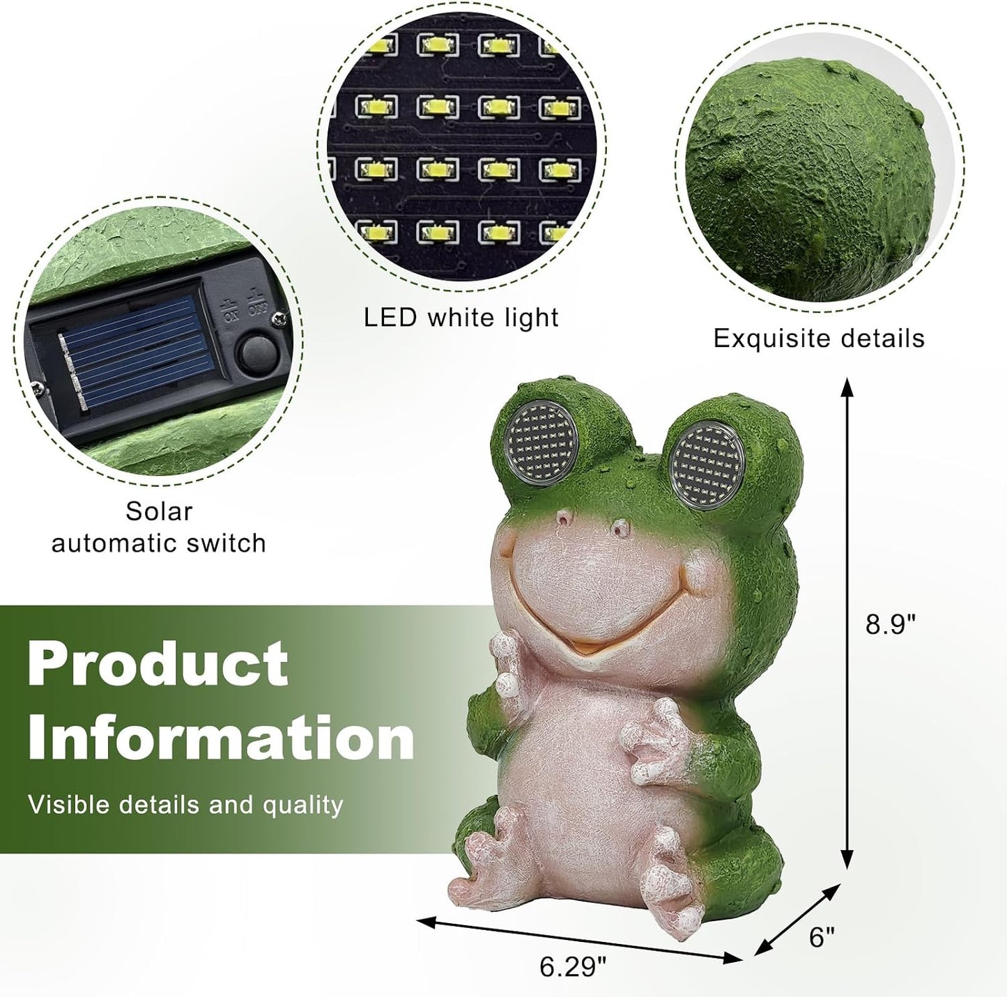 Estatua rana jardín solar con ojos LED giratorios