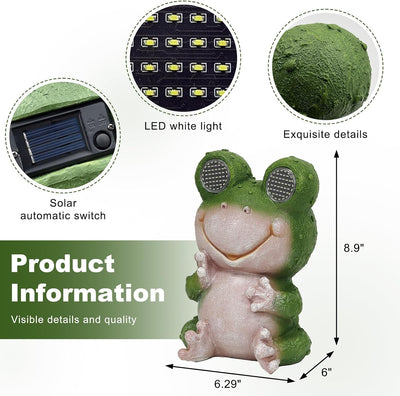 Estatua rana jardín solar con ojos LED giratorios